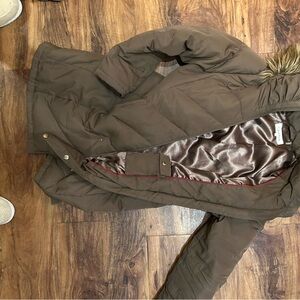 Calvin Klein Brown Puffer Jacket with Faux Fur Trim